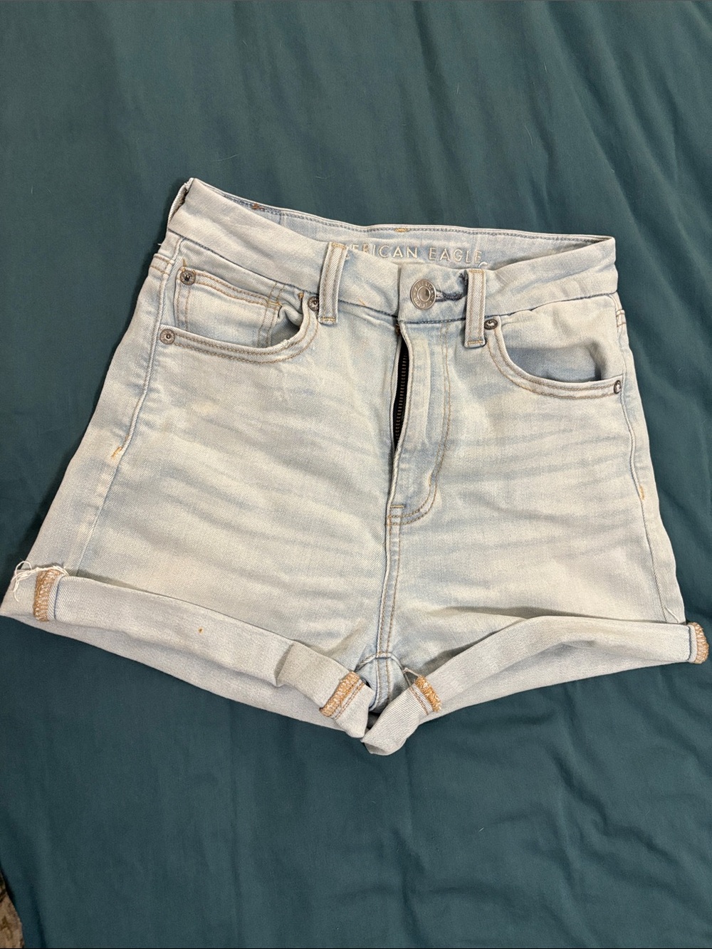 American Eagle Outfitters Light Blue High-Rise Denim Roll-Cuff Shorts